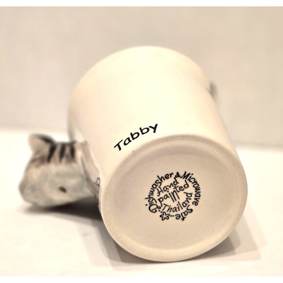 Tabby Kitty Cat Coffee Mug Sea Island Grey Ceramic Hand-Painted 3D - Picture 5 of 5